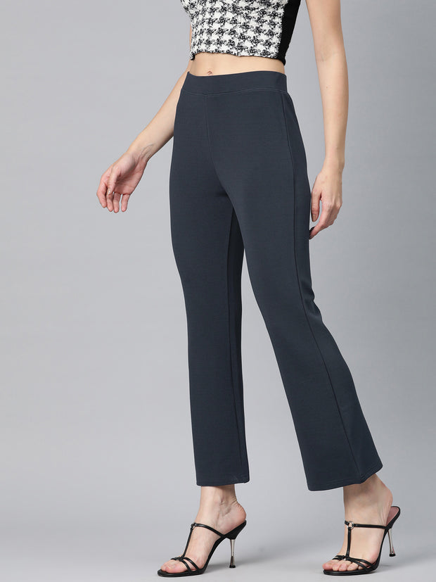 Charcoal Slim Fit High-Rise Bootcut Trousers
