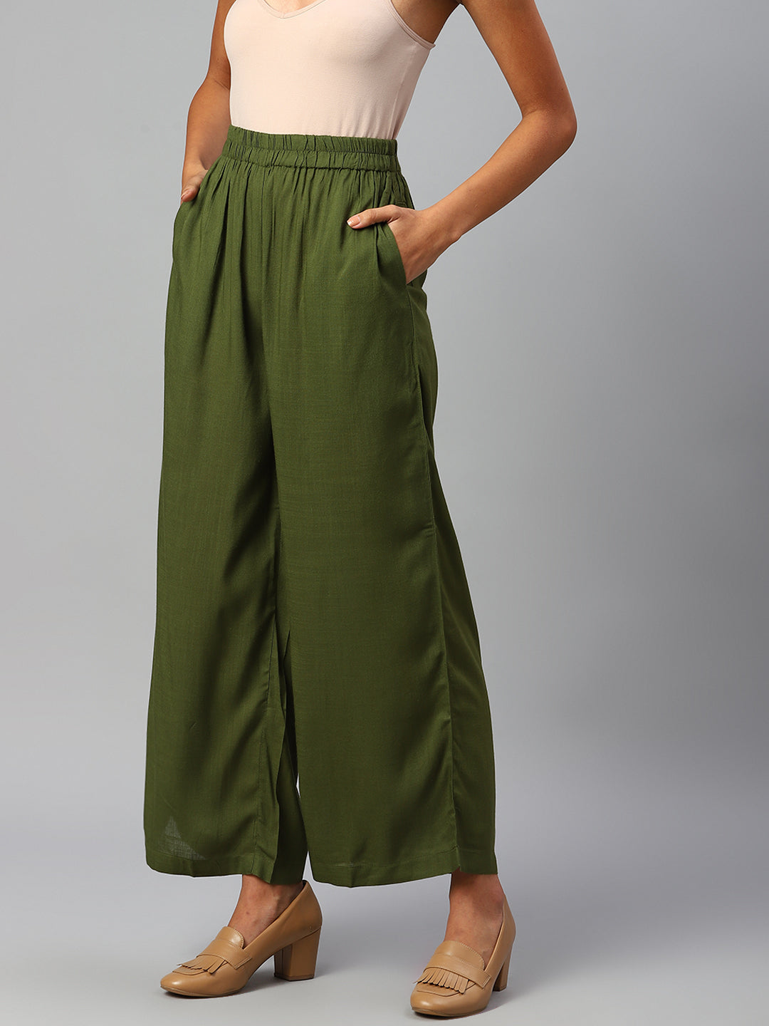 Women Olive-Green Palazzos