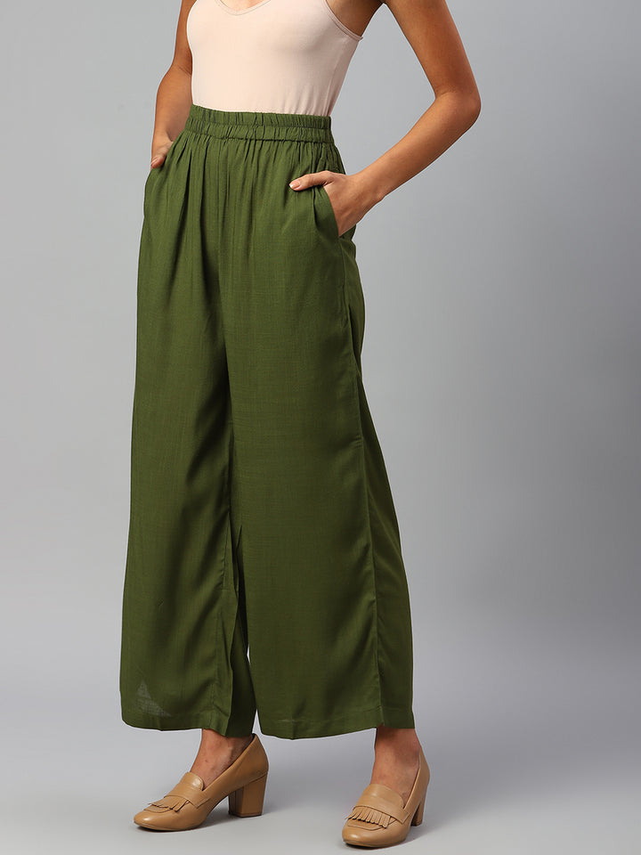 Women Olive-Green Palazzos