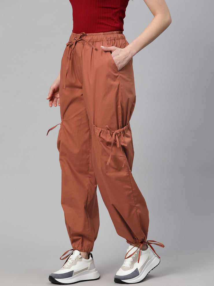 Rust Loose Fit High-Rise Pure Cotton Parachute Cargo Trouser