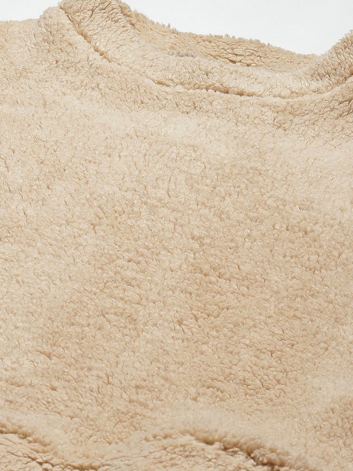 Woman Beige Faux Fur Sweatshirt