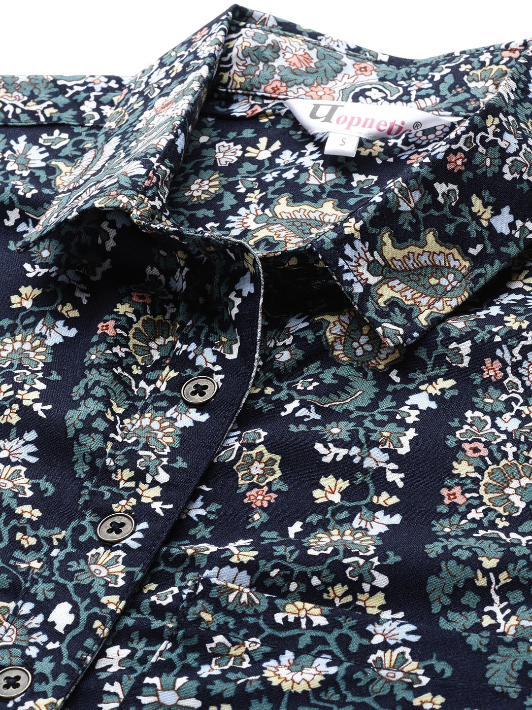 Navy Blue Floral Printed Casual Shirt
