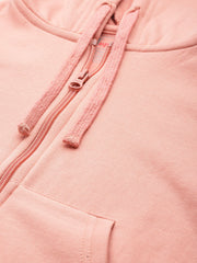 Peach-Coloured Hooded Cropped Fleece Sweatshirt