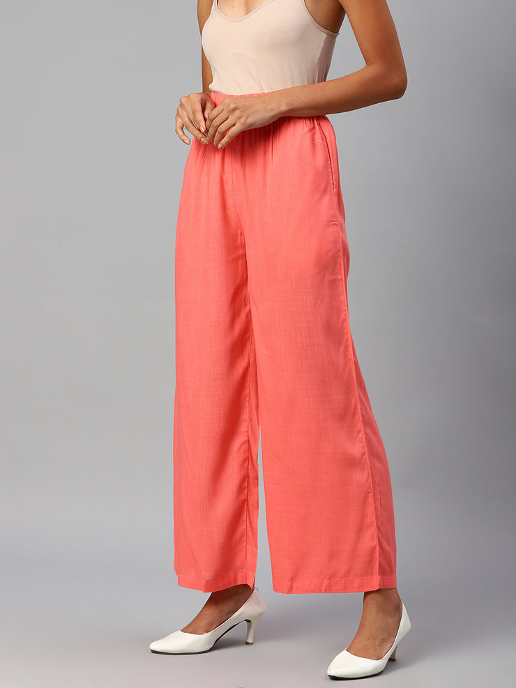 Women Peach-Coloured Palazzos