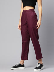 Burgundy Pure Cotton Peg Trousers