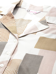 White, grey & Brown Printed Co-Ords