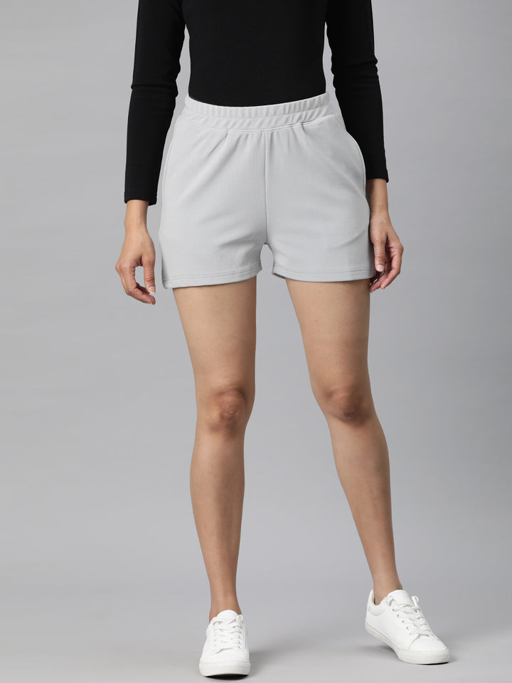 Grey Solid Mid-Rise Regular Shorts