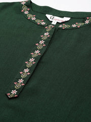 Green Floral Yoke Design Thread Work Kurta
