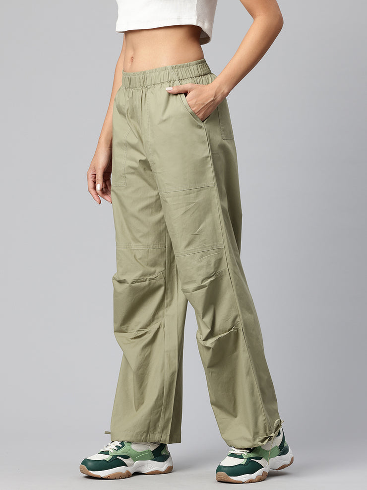 Green Women Loose Fit High-Rise Cargos Trousers