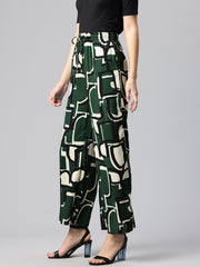 Green Women Printed Loose Fit High-Rise Trousers