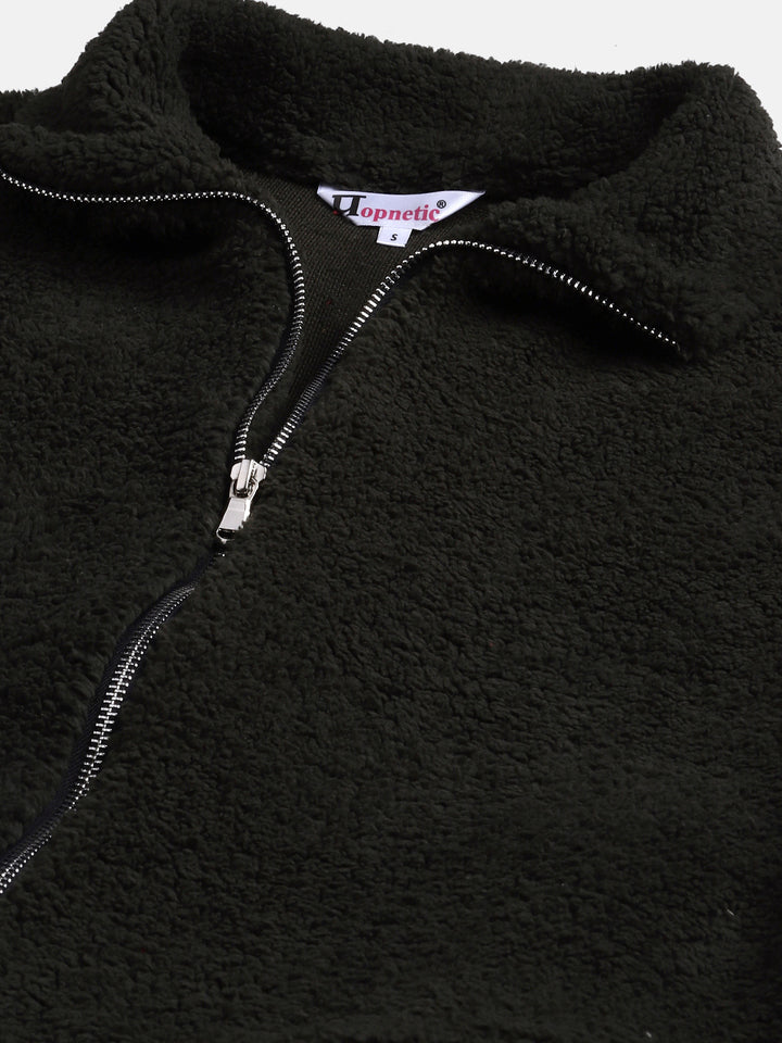 Woman Green Faux-Fur Sweatshirt, Full Zipper