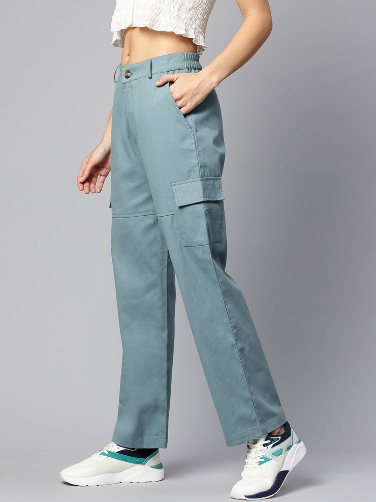 High-Rise Pure Cotton Cargo Trousers