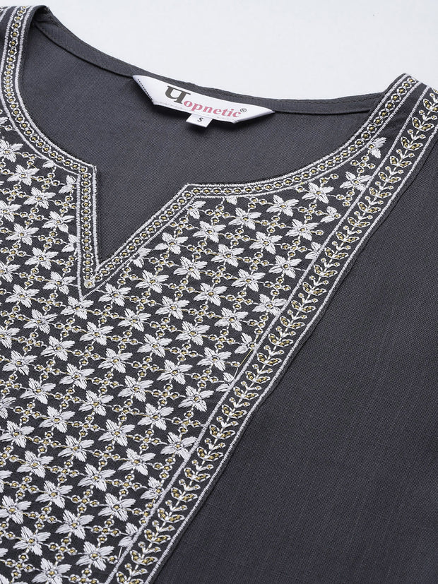 Charcoal Floral Yoke Design Kurta