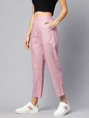 Pink Pure Cotton Peg Trousers