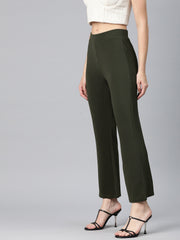 Olive Green Slim Fit High-Rise Bootcut Trousers