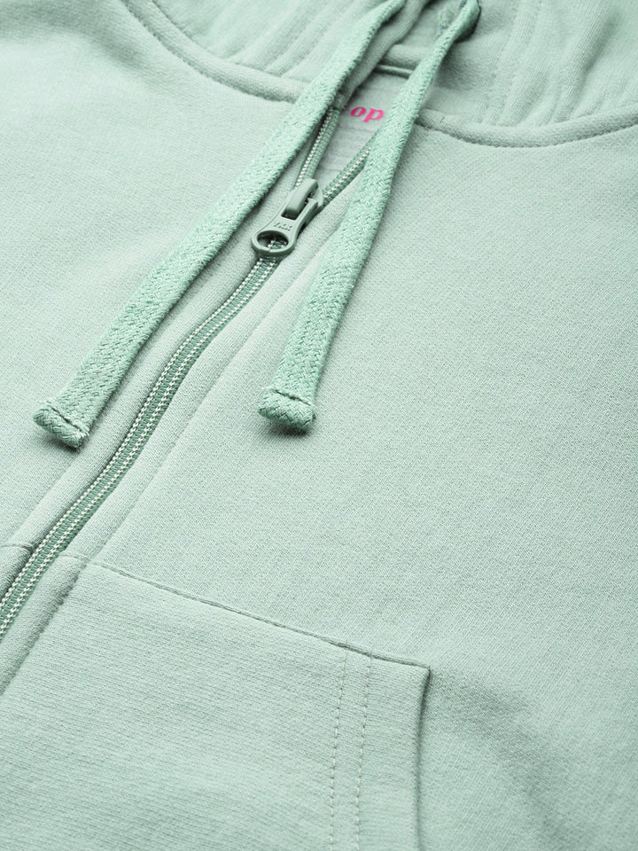 Sea Green Hooded Cropped Fleece Sweatshirt