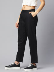 Black Pure Cotton Peg Trousers