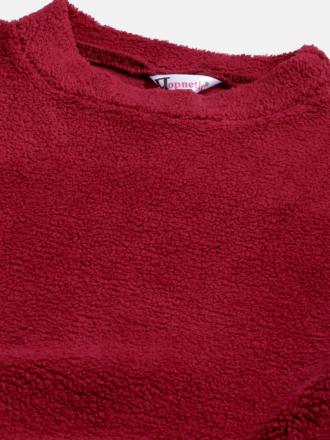 Woman Maroon Faux Fur Sweatshirt