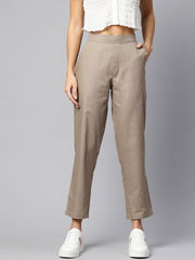 Taupe Pure Cotton Peg Trousers