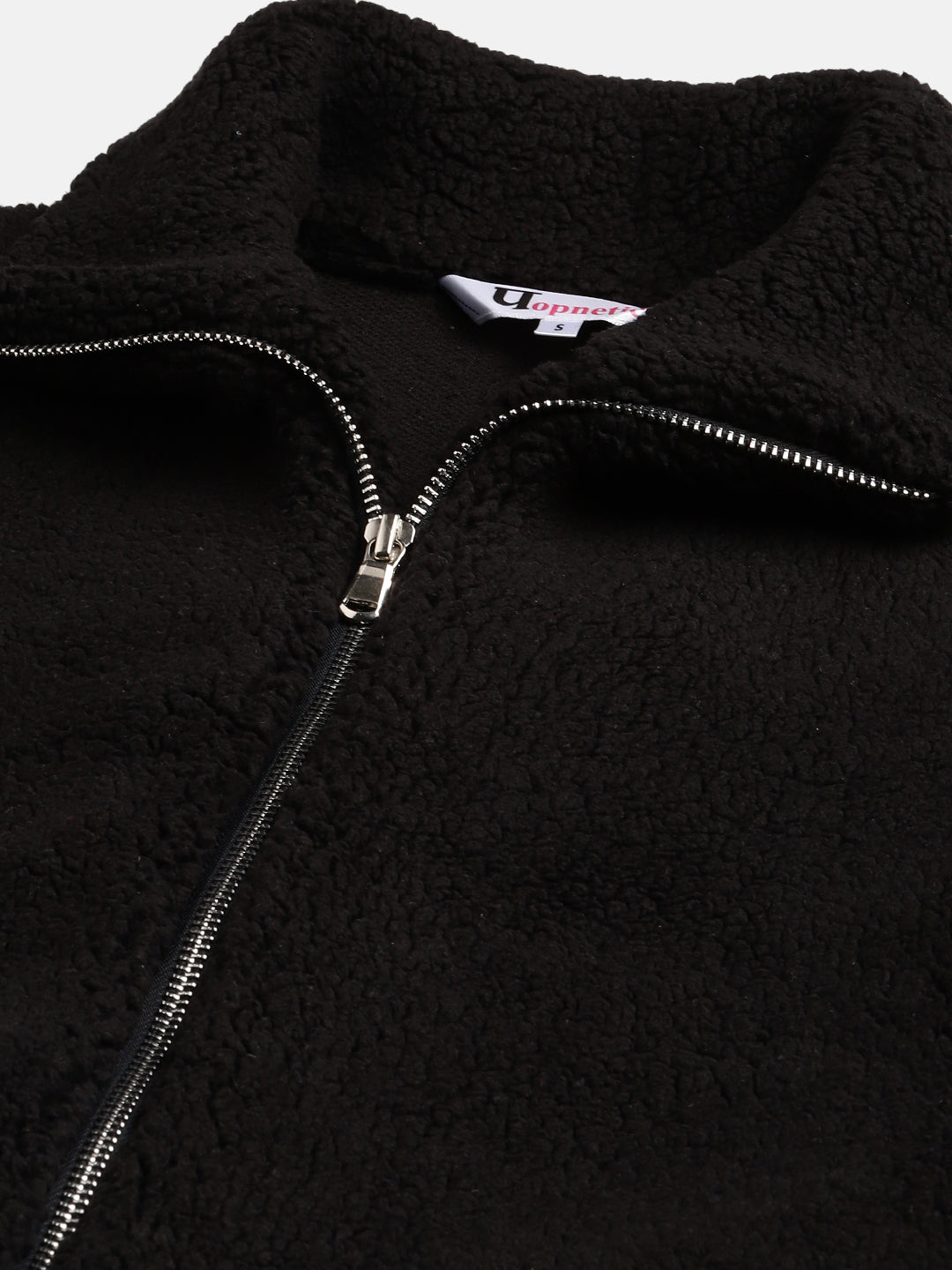 Woman Black Faux-Fur Sweatshirt, Full Zipper