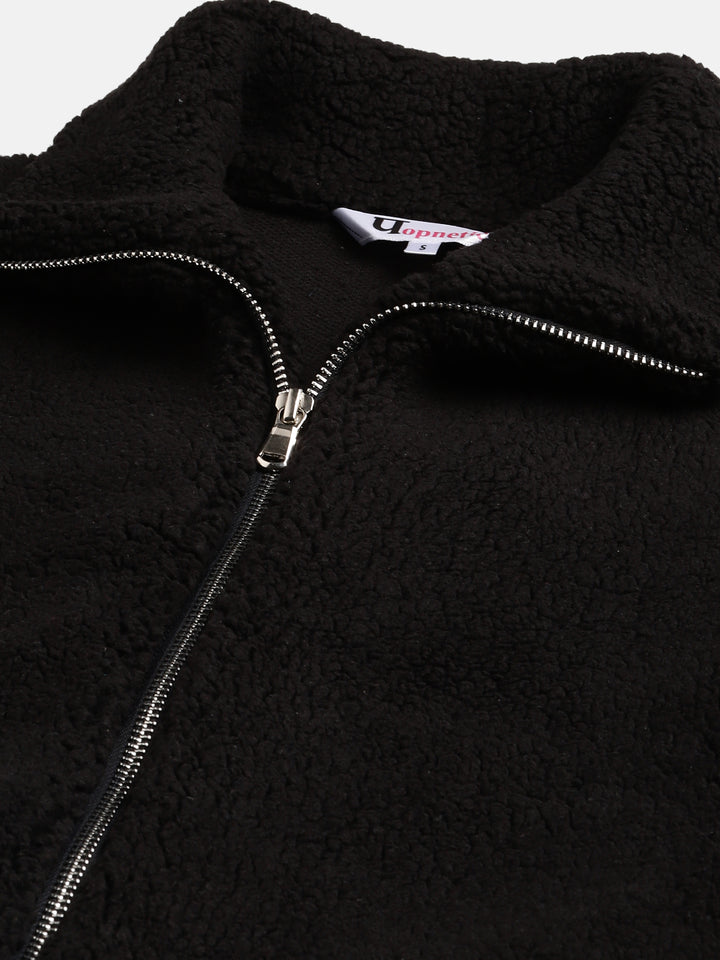 Woman Black Faux-Fur Sweatshirt, Full Zipper