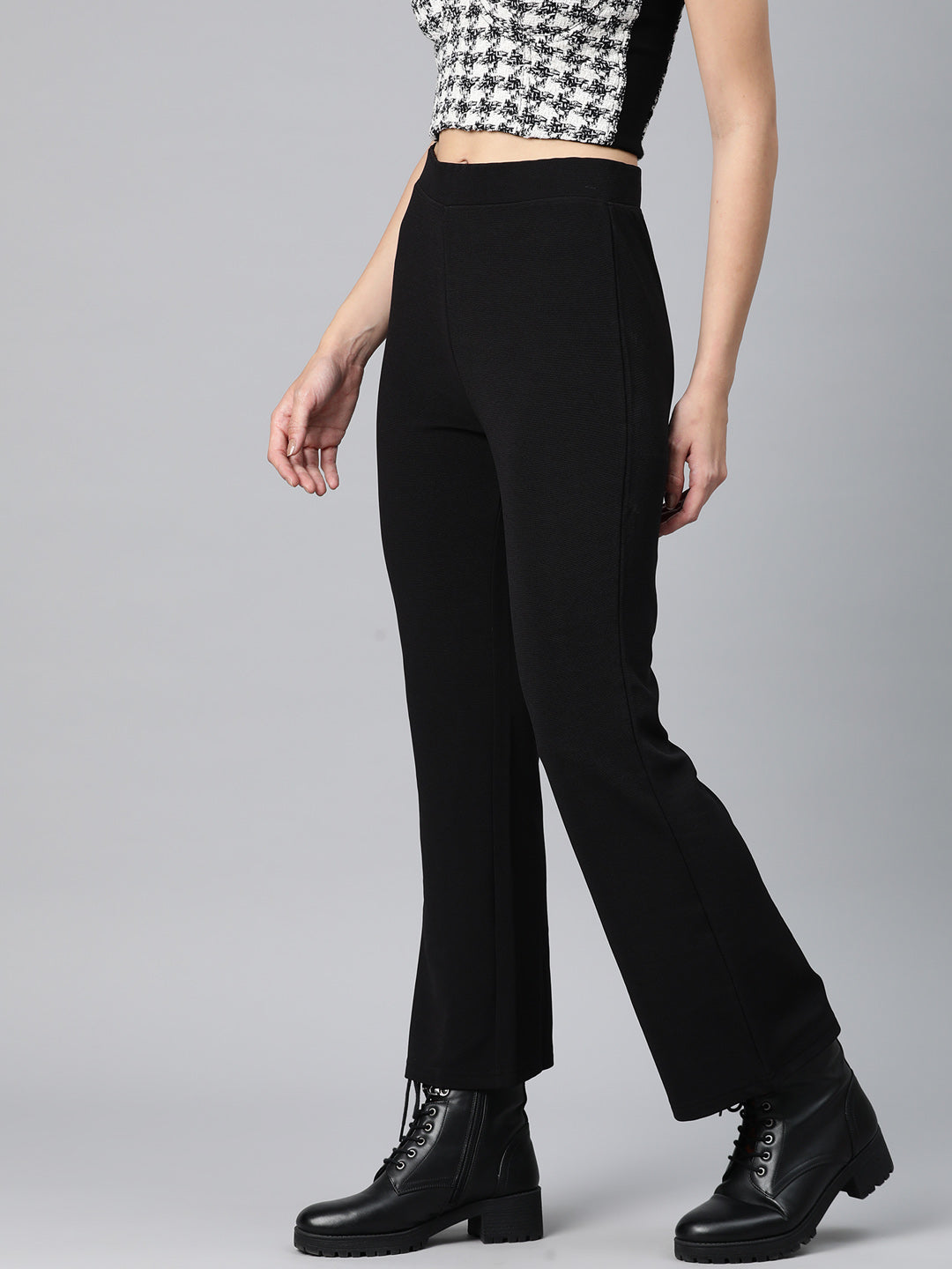 Black Slim Fit High-Rise Bootcut Trousers