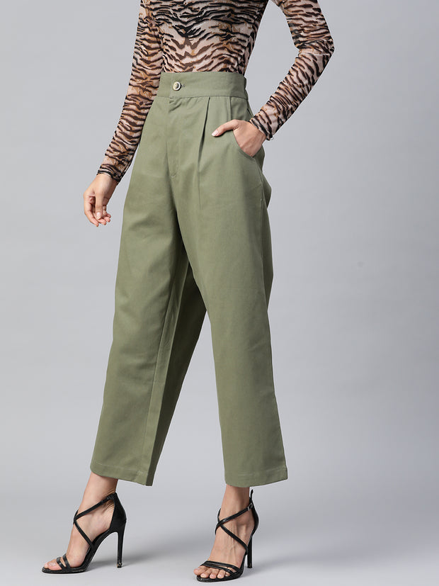 Buy Khaki Trousers & Pants for Women by Popnetic Online