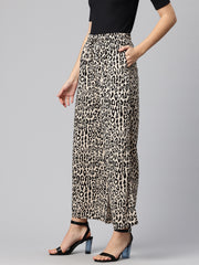 Women Animal Printed Wide Leg High-Rise Trousers