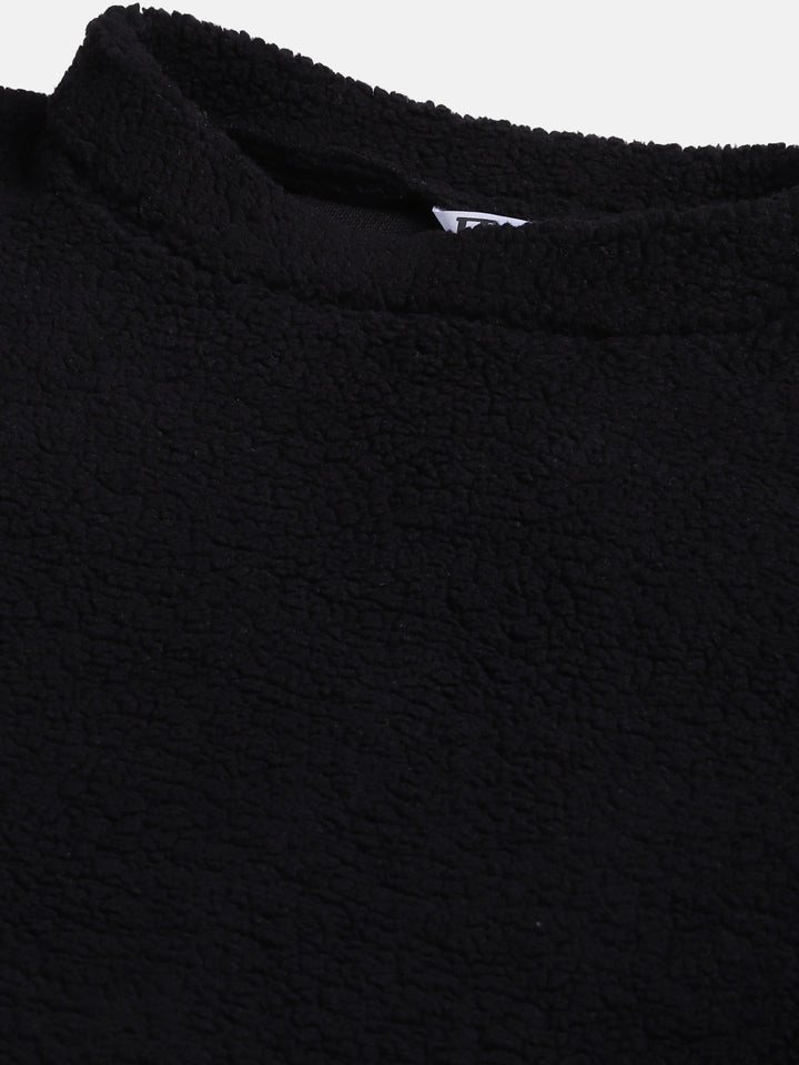 Women Black Faux Fur Sweatshirt
