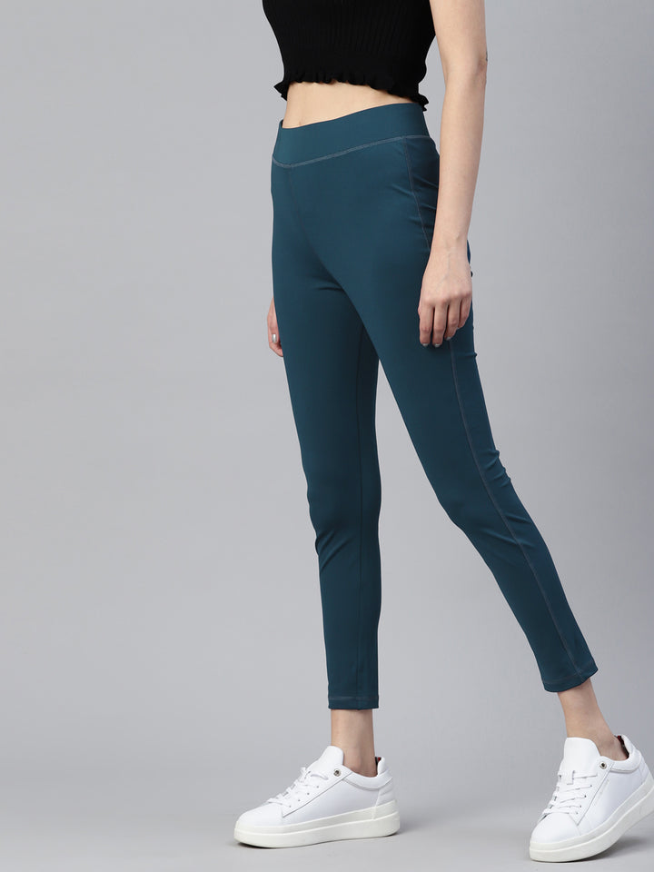 Teal Solid Ankle Length Slim Fit Leggings