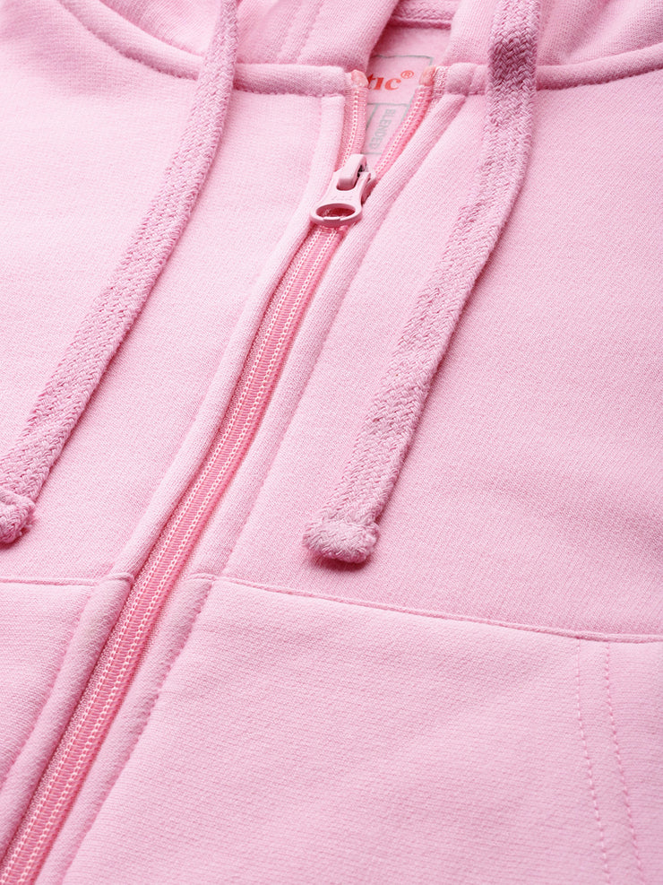 Pink Crop Fleece Hooded Sweatshirt