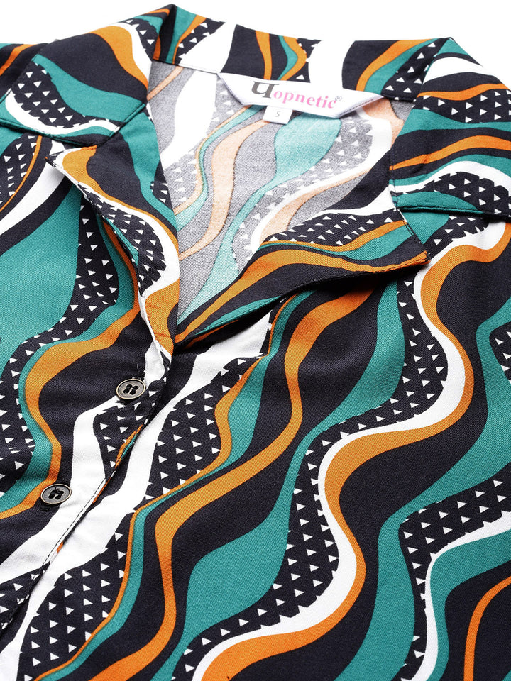 Turquoise Blue,Brown and Black printed Co-Ords