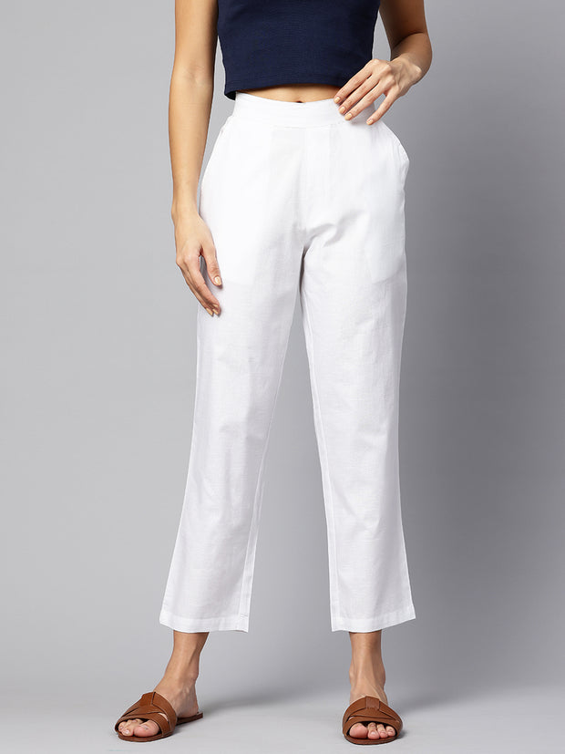 White Pure Cotton Peg Trousers