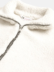 Woman Off White Faux-Fur Sweatshirt, Full Zipper