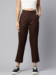 Coffee Brown Pure Cotton Peg Trousers