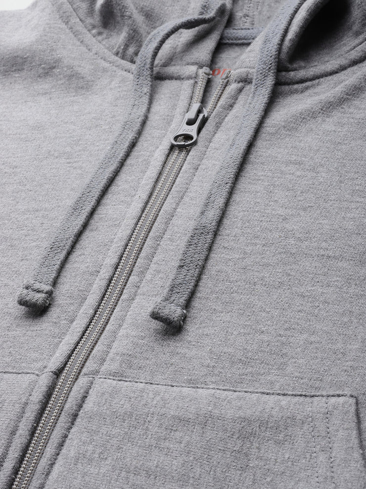 Grey melange Crop Fleece Hooded Sweatshirt