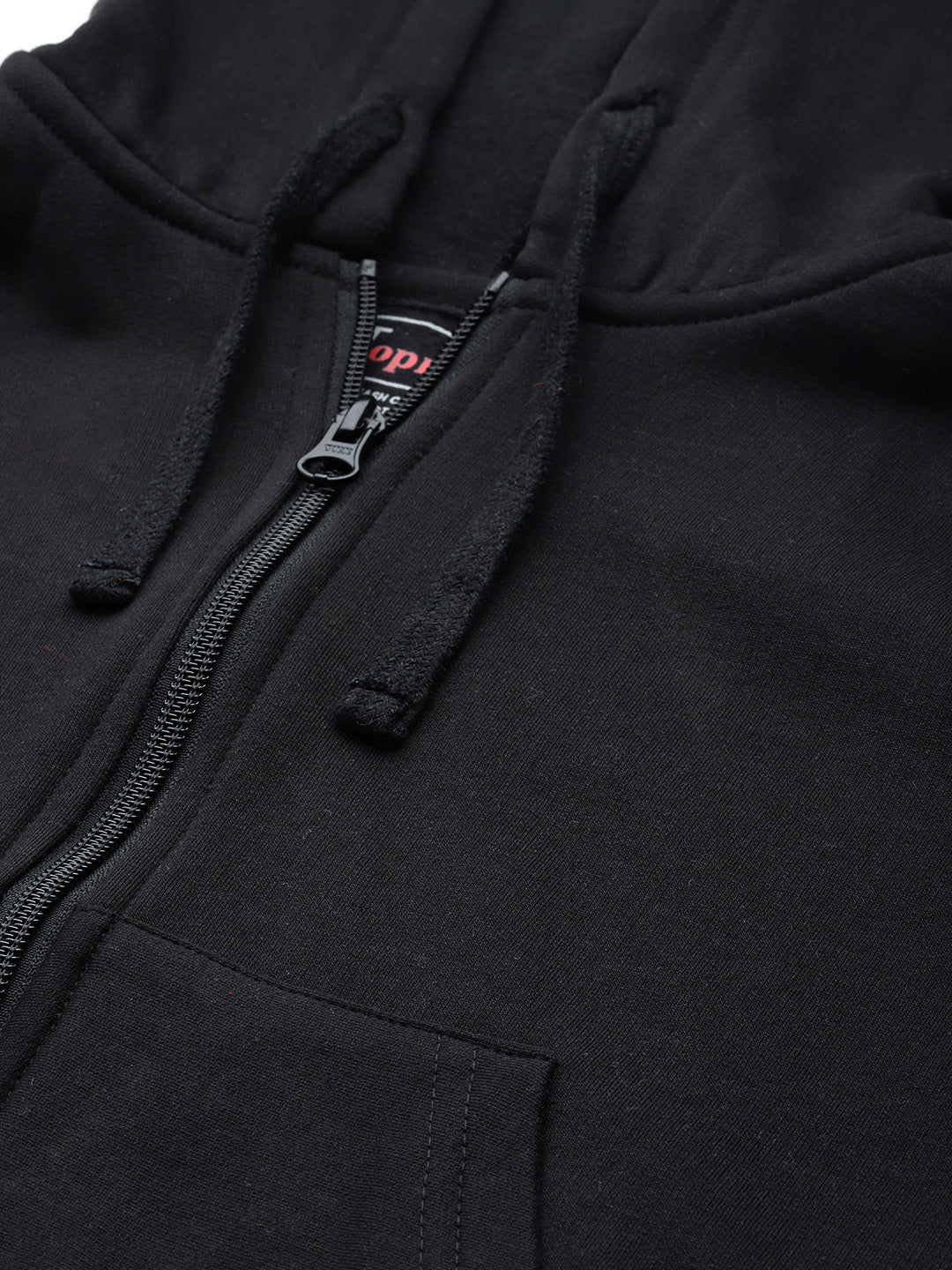 Black Hooded Cropped Fleece Sweatshirt