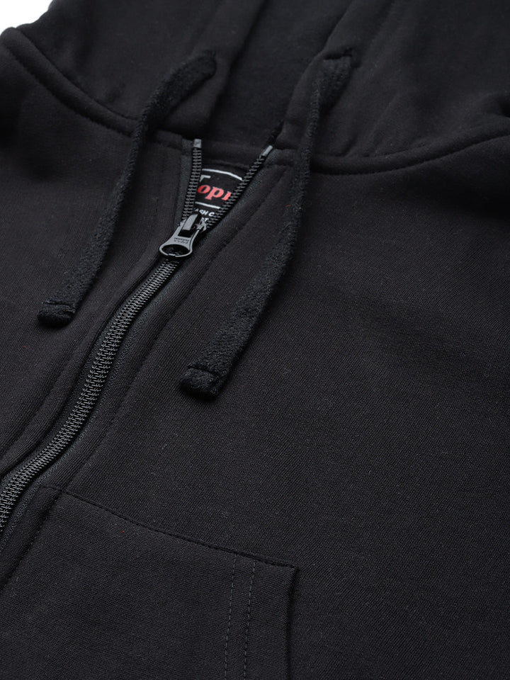Black Hooded Cropped Fleece Sweatshirt