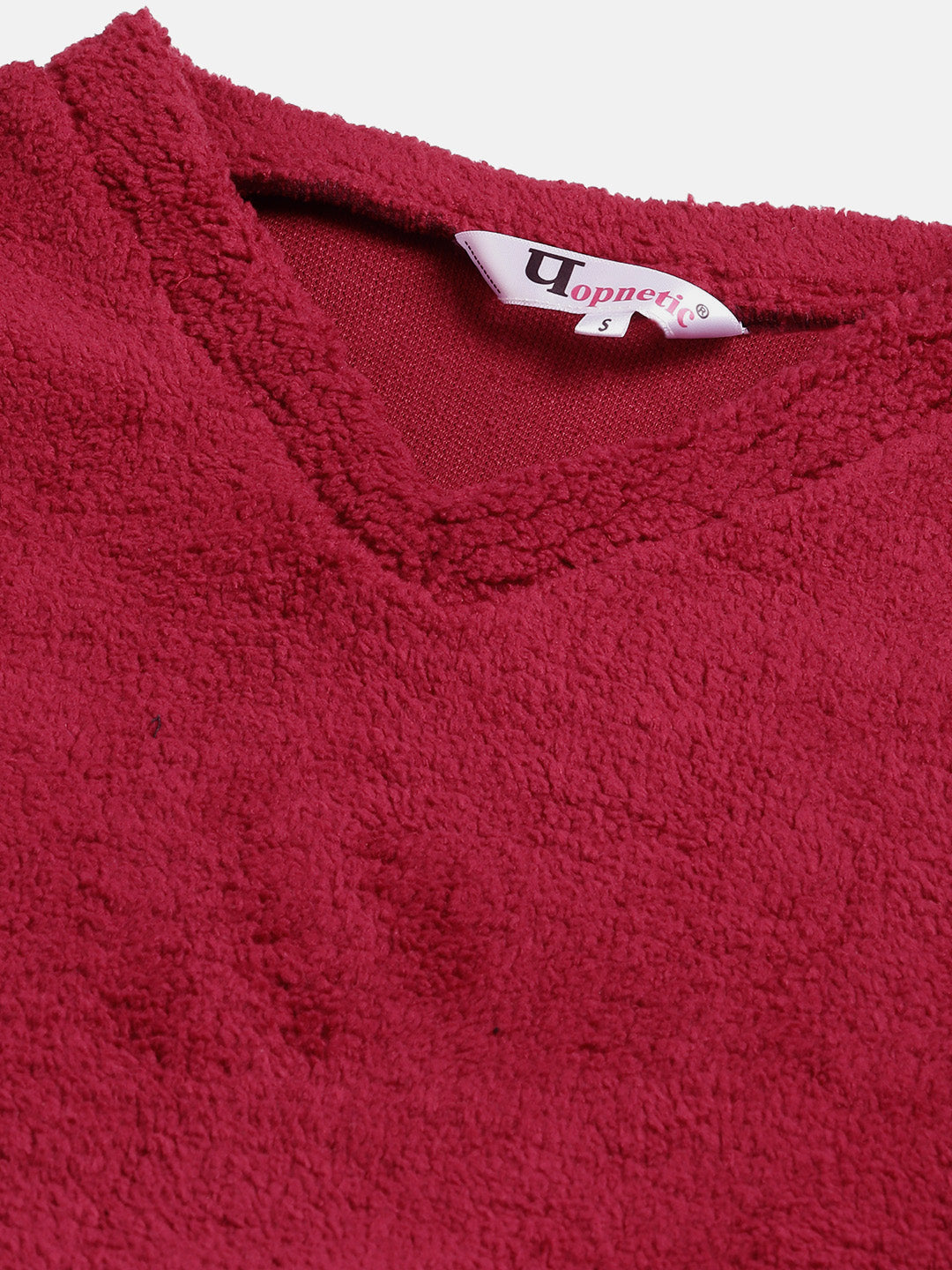 Maroon Cropped Faux Fur Sweatshirt
