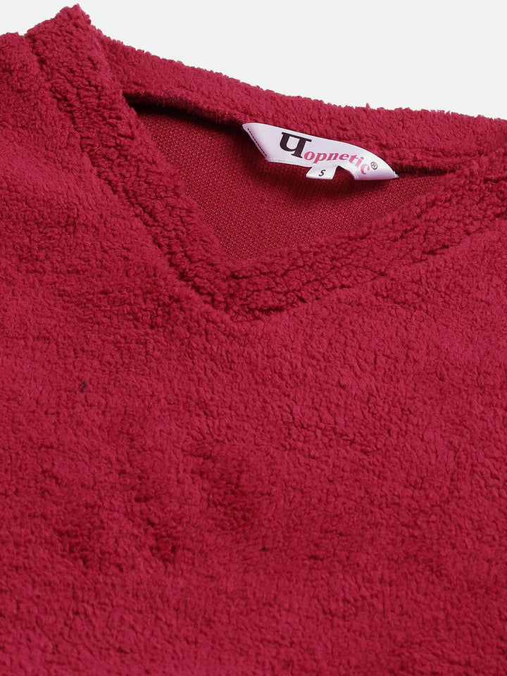 Maroon Cropped Faux Fur Sweatshirt