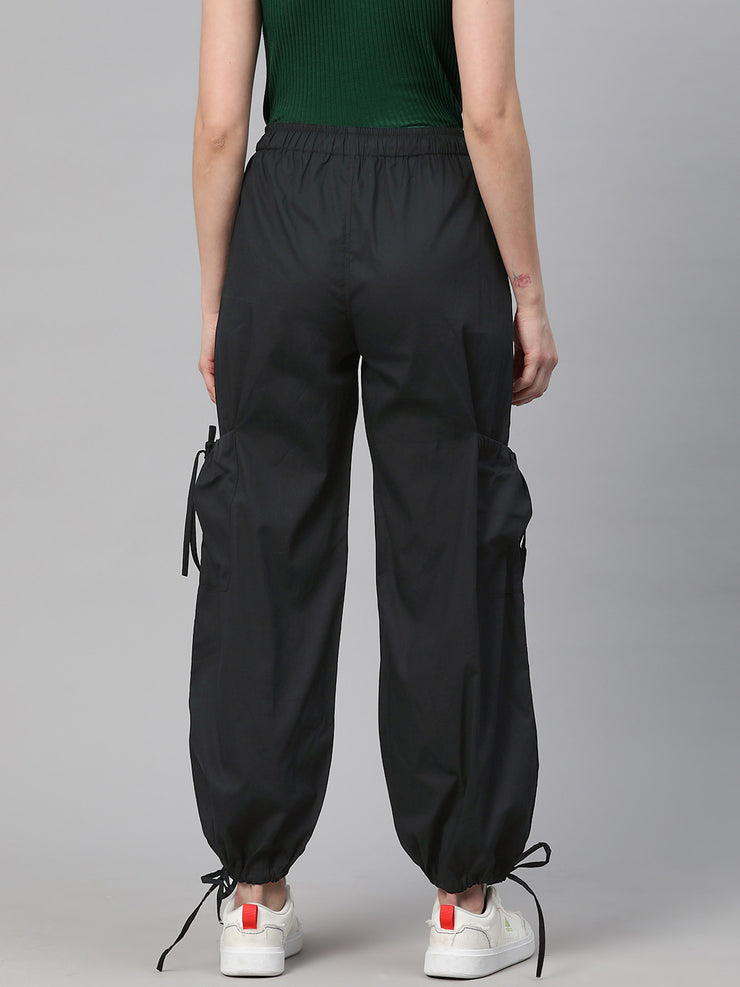 Black Loose Fit High-Rise Pure Cotton Parachute Cargo Trouser