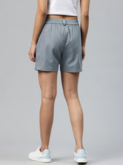 Grey  High-Rise Pure Cotton Cargo Shorts