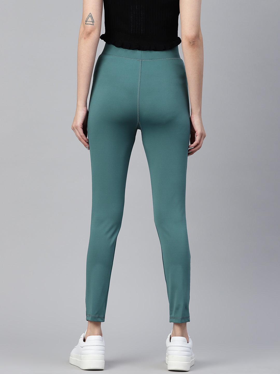 Turquoise Blue Solid Ankle Length Slim Fit Leggings