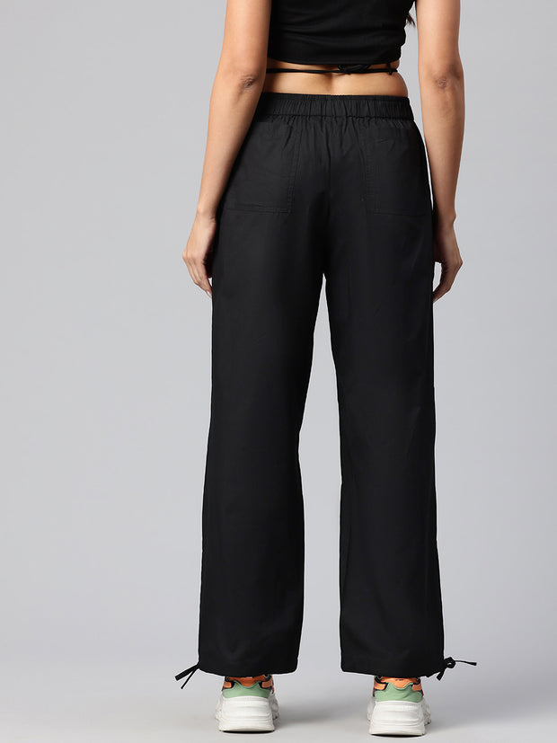 Black Women Loose Fit High-Rise Cargos Trousers