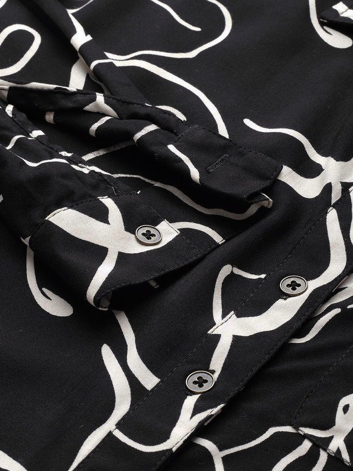 Black and White Abstract Printed Casual Shirt