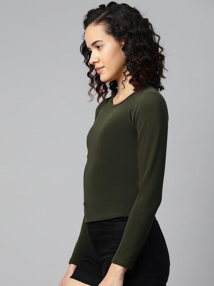 Olive Green Fitted Crop Top