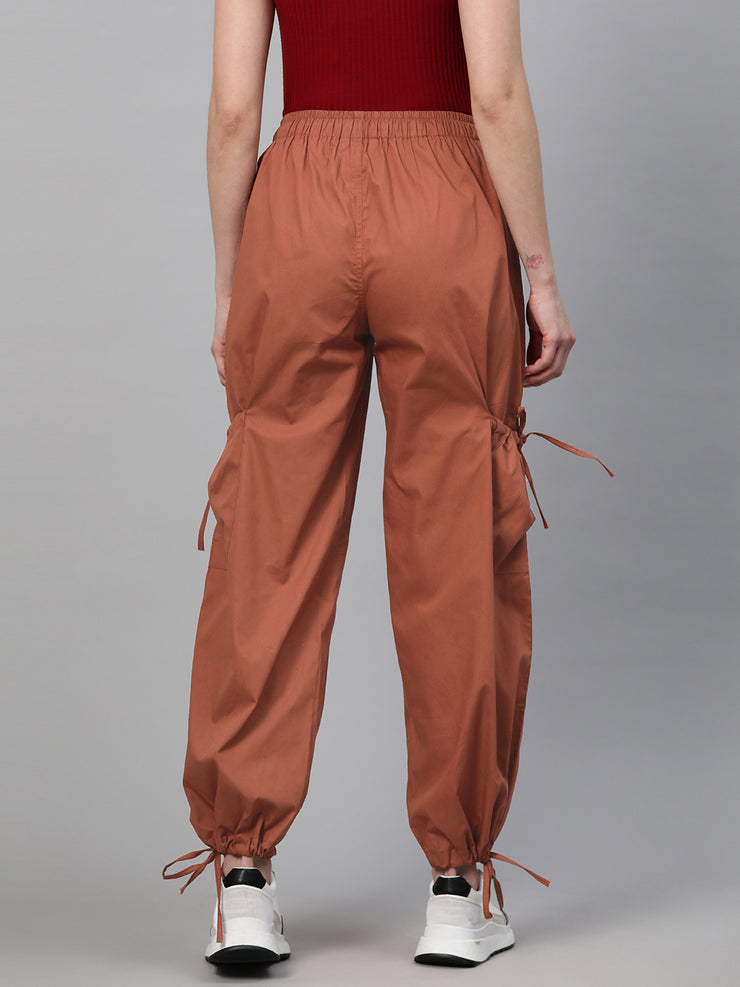 Rust Loose Fit High-Rise Pure Cotton Parachute Cargo Trouser