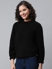 Women Black Faux Fur Sweatshirt