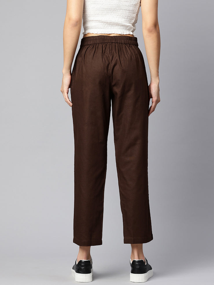 Coffee Brown Pure Cotton Peg Trousers