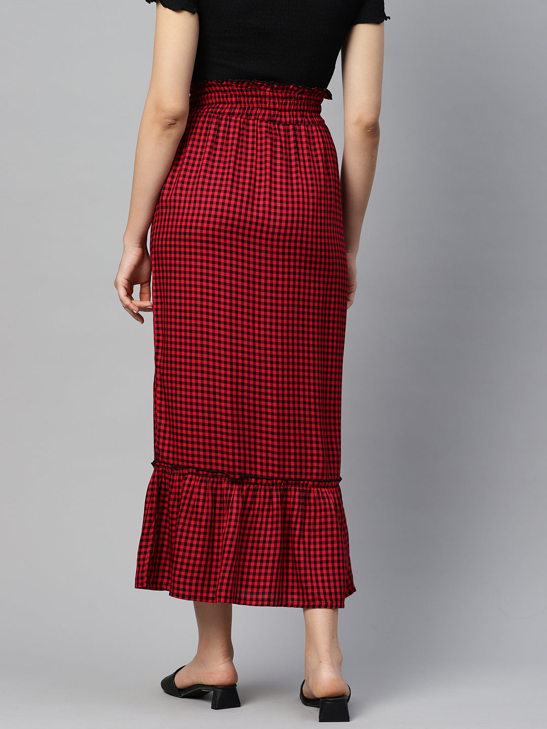 Gingham Checks Front Slit Skirt